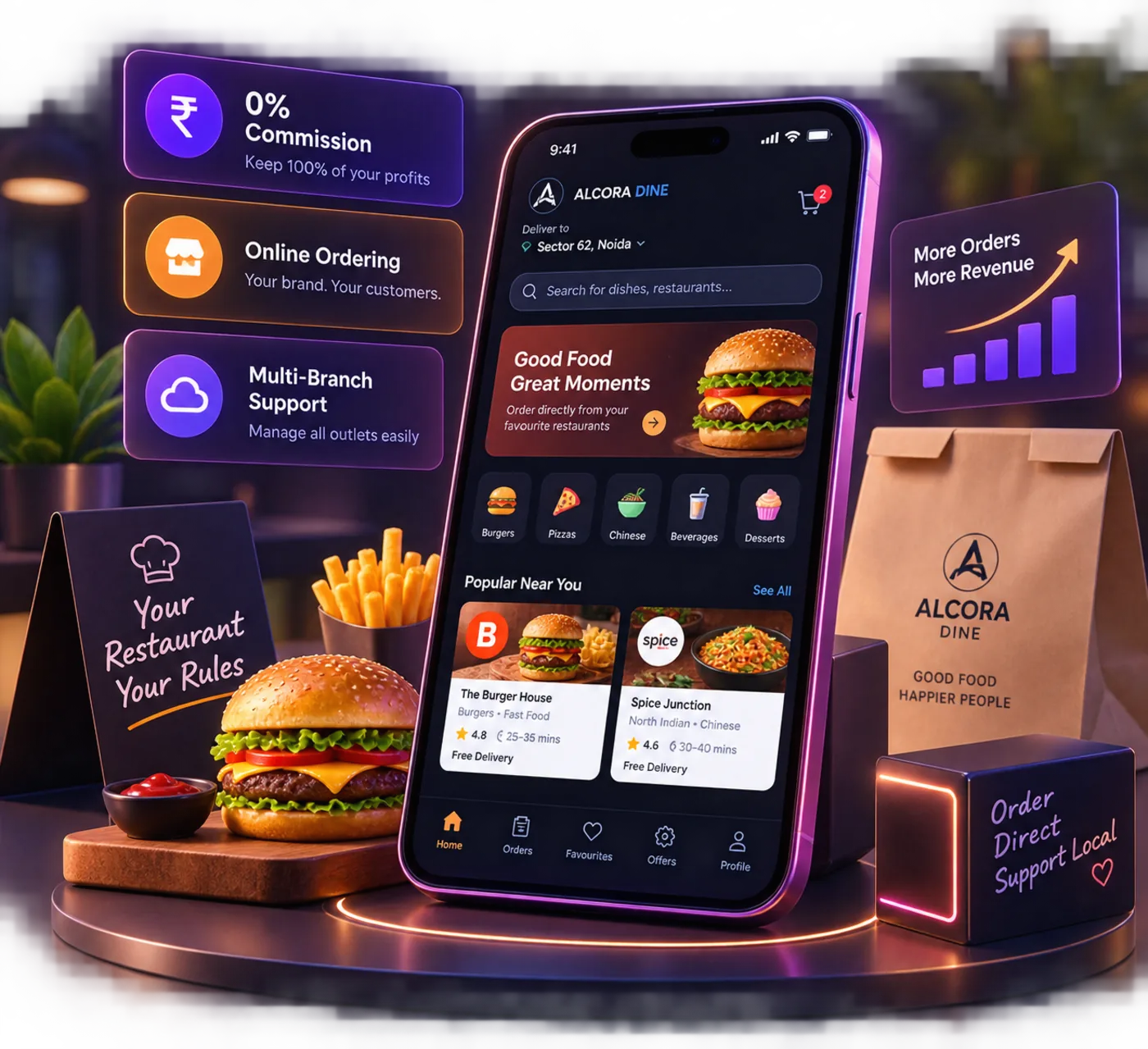 Commission-Free Ordering Apps for Restaurants & Cloud Kitchens — product interface and hardware