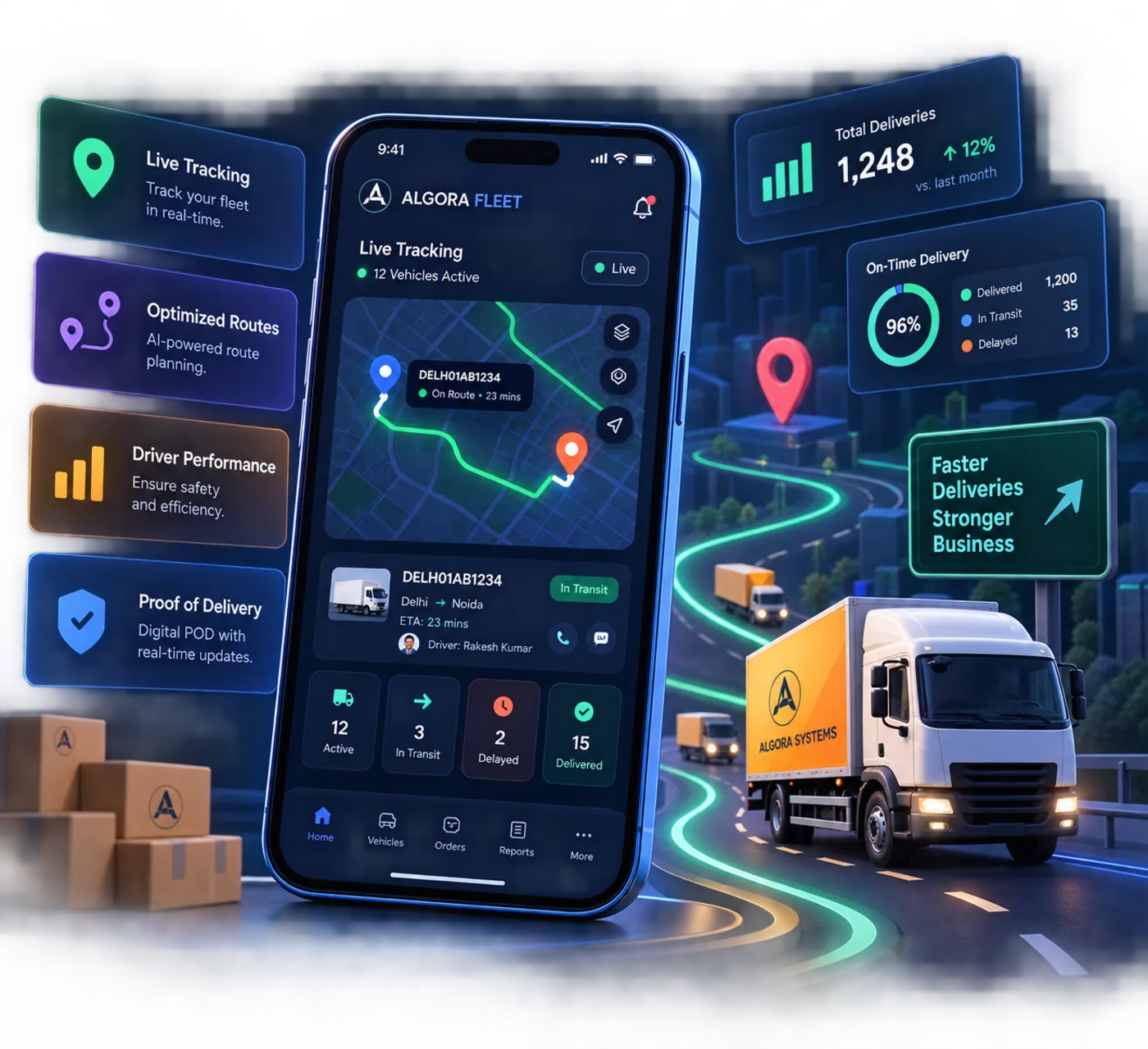 Real-Time Fleet Dispatch & Driver e-POD App for Logistics Operators — product interface and hardware