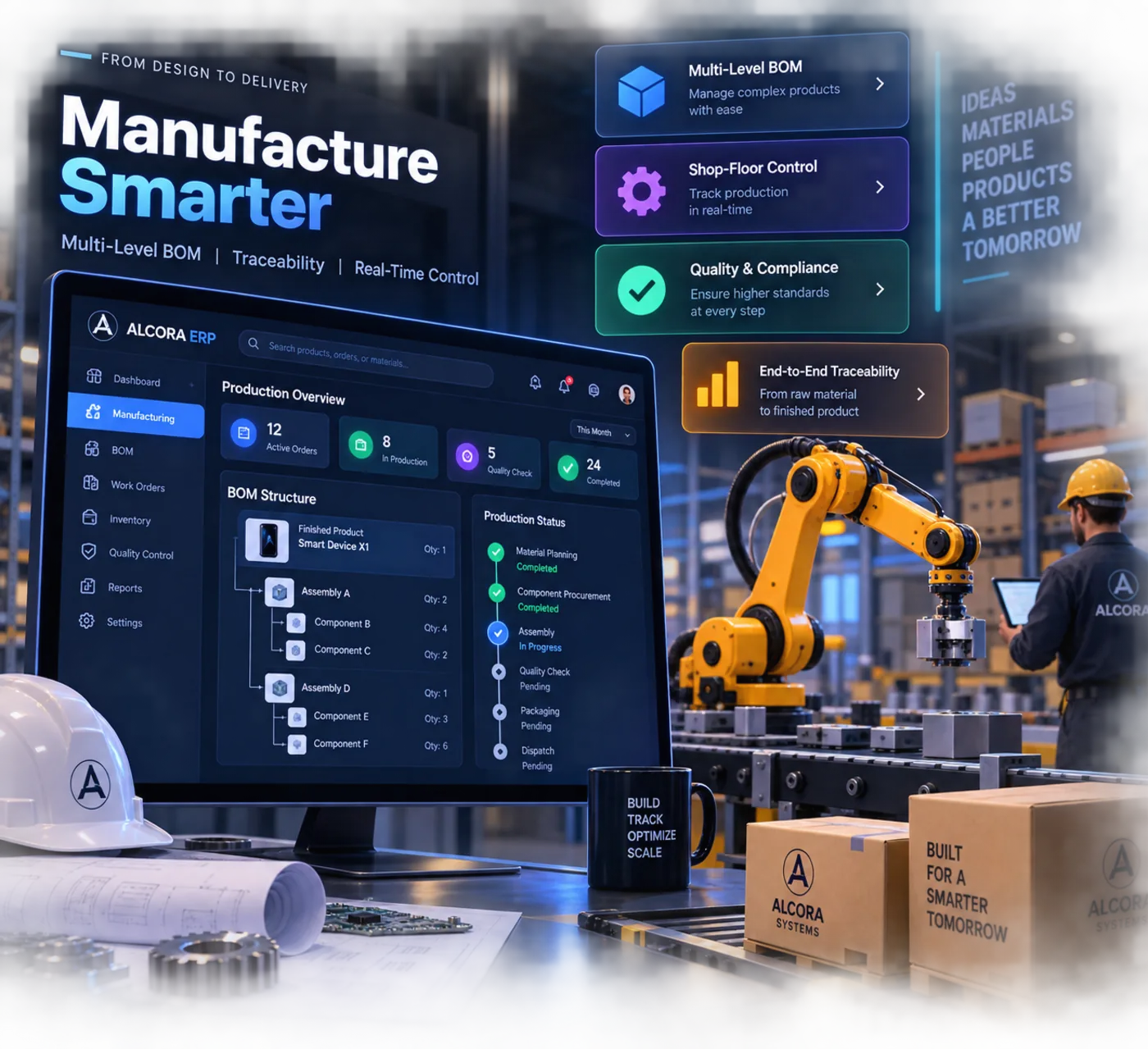 Manufacturing ERP with Multi-Level BOM, Lot Traceability & Shop-Floor Terminals — product interface and hardware